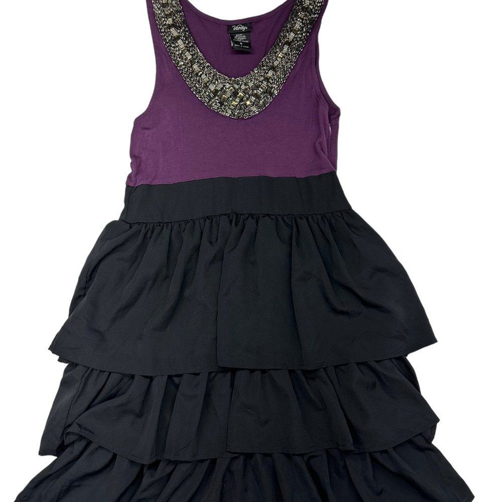 Vanity Sleeveless Beaded Ruffled Mini Dress (S)